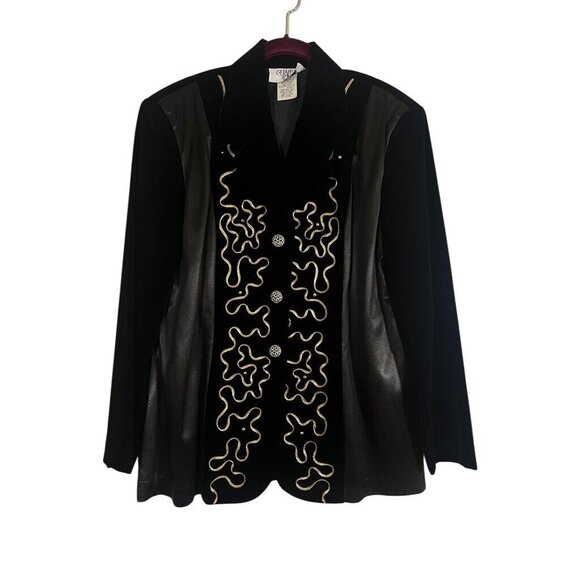 Cervelle Jacket M Black Vintage Artsy Metallic Mature Neutral Office Military - Picture 1 of 15